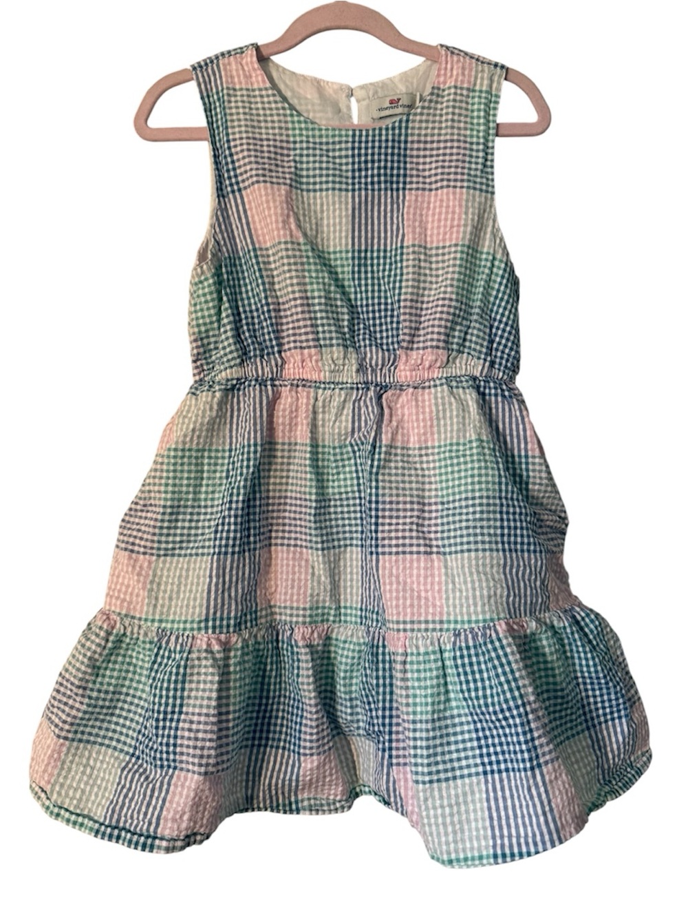 Vineyard Vines Girls Pastel Seersucker Gingham Dress S 7-8